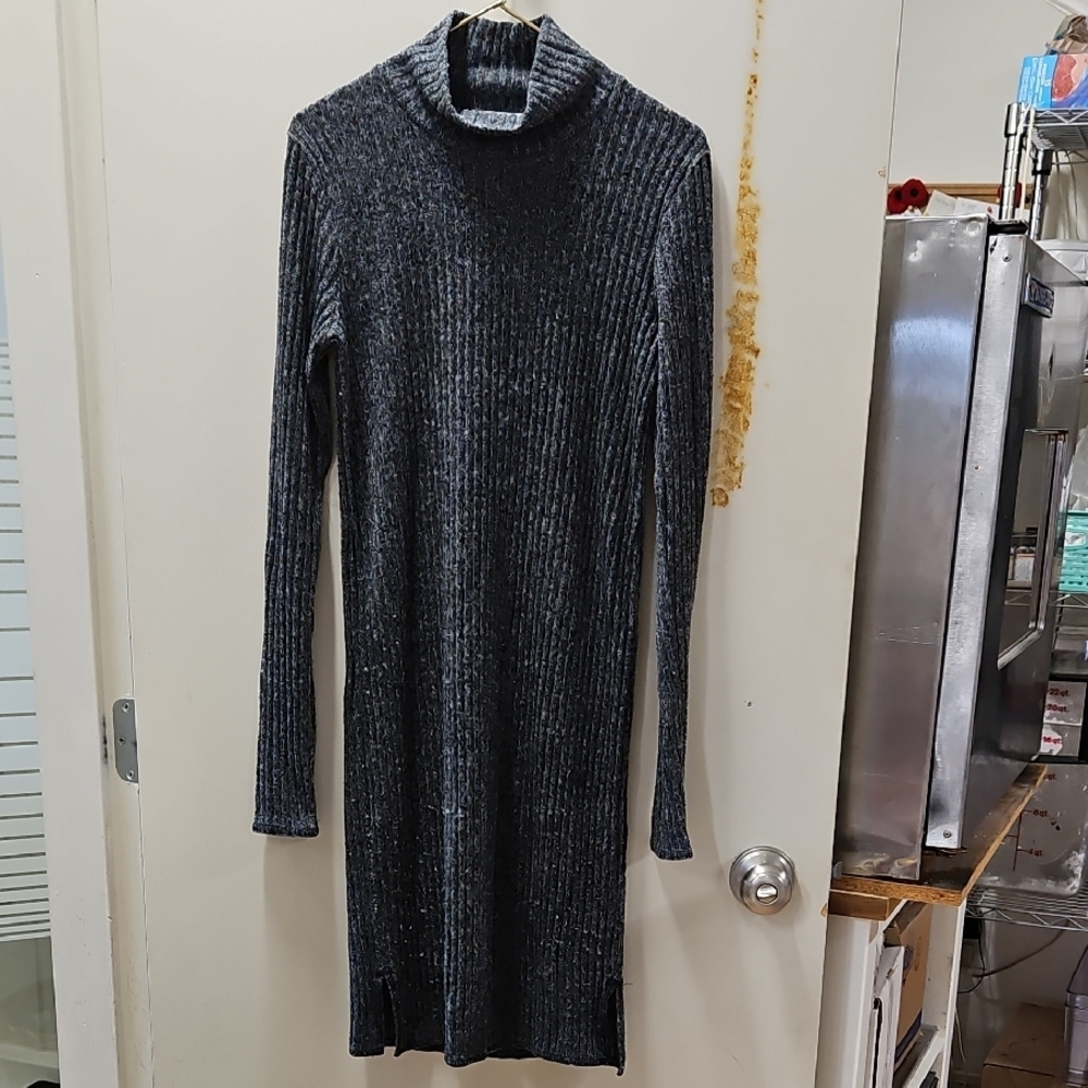 Charcoal Ribbed Knit Turtleneck Dress